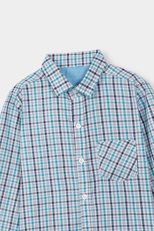 Boys' Checkered Casual Shirt – 100% Cotton, Long Sleeve, Button-Down, Stylish, Comfortable and Trendy