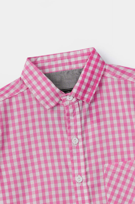 Boys' Checkered Casual Shirt – Cotton 100%, Short Sleeve, Button-Up, Breathable Fabric