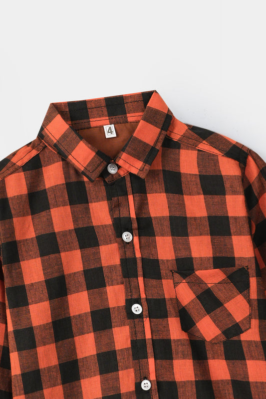Boys' Checkered Casual Shirt – 100% Cotton, Long Sleeve, Button-Down, Stylish, Comfortable & Trendy