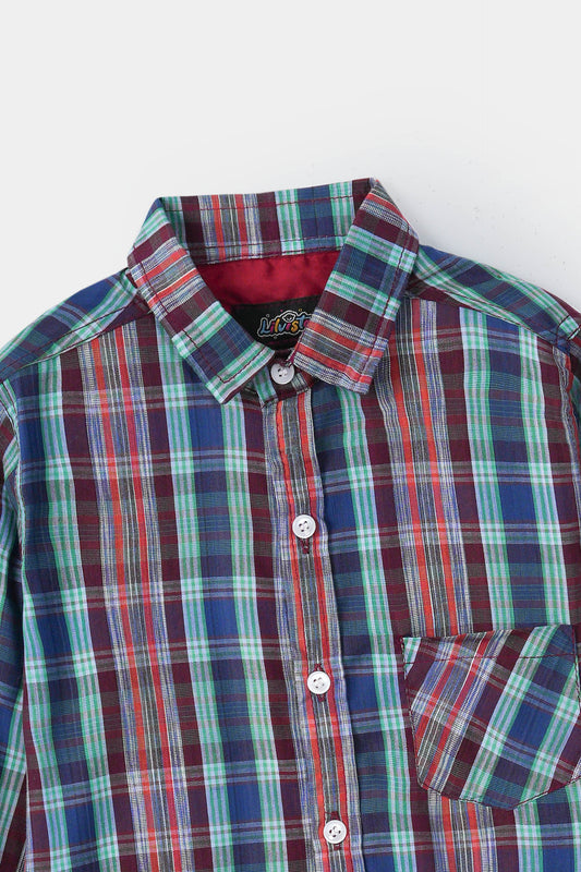 Boys' Checkered Casual Shirt – 100% Cotton, Long Sleeve, Button-Down, Stylish & Comfortable