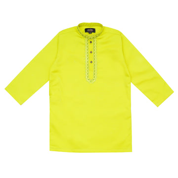Lemon Embroidered Kurta with White Trousers – 100% Cotton Kids' Traditional Outfit