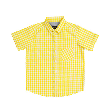 Boys' Checkered Casual Shirt – Cotton, Short Sleeve, Button-Up, Breathable Fabric