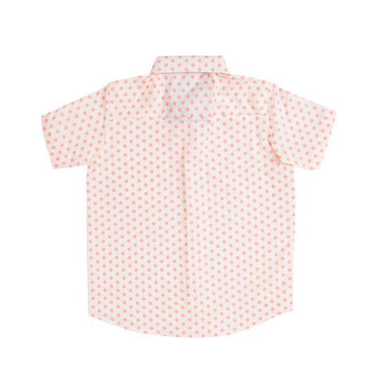 Boys' Printed Cotton Shirt – White & Peach, Short Sleeve, Button-Up, Stylish & Comfortable