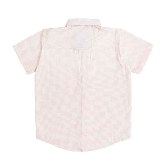 Boys' Printed Cotton Shirt – White & Pink, Short Sleeve, Button-Up, Stylish & Comfortable