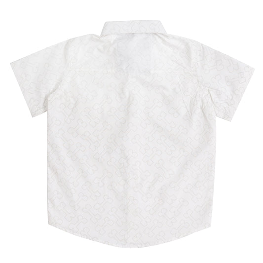 Boys' Printed Cotton Shirt – White Base with Trendy Pattern, Short Sleeve, Casual & Stylish