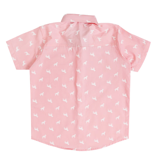 Boys' Printed Cotton Shirt – Tea Pink, Short Sleeve, Button-Up, Soft & Stylish