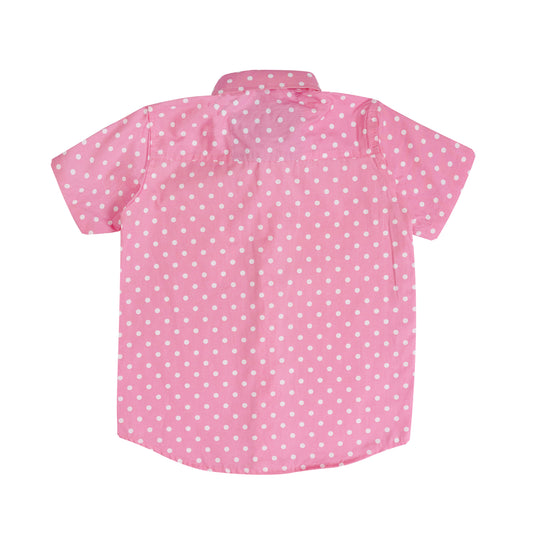 Boys' Printed Cotton Shirt – Tea Pink, Short Sleeve, Button-Up, Stylish & Comfortable