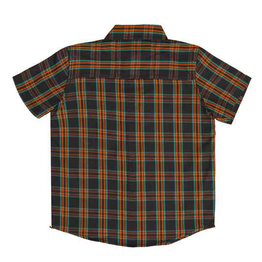 Boys' Checkered Casual Shirt – Black & Orange Cotton Shirt for Play & Comfort