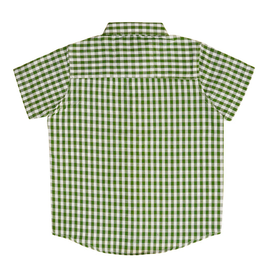 Boys' Checkered Casual Shirt – Green & White Cotton Shirt for All-Day Comfort