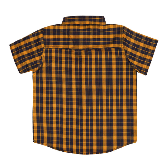 Boys' Checkered Casual Shirt – Navy & Yellow Cotton Shirt for Everyday Style