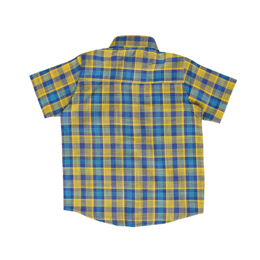 Boys' Checkered Casual Shirt – Yellow & Blue Turkish Cotton Shirt for Comfortable Wear