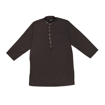 Charcoal Embroidered Kurta with White Trousers – Timeless & Elegant Traditional Wear