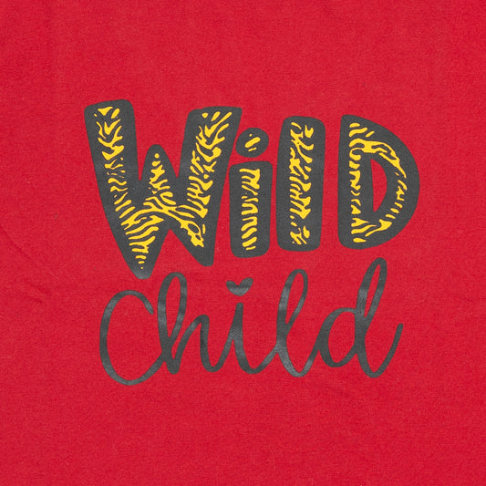 Wild Child Printed T-Shirt – Maroon Cotton Tee for Playful Style