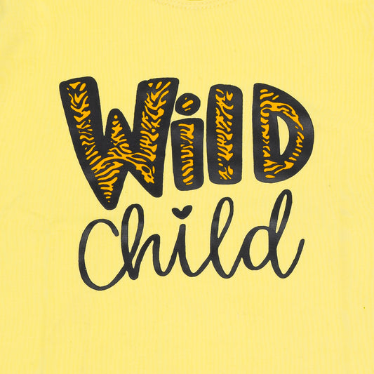 Wild Child Printed T-Shirt – Yellow, 95% Cotton, 5% Spandex, Short Sleeve