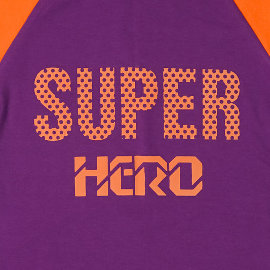Super Hero Raglan T-Shirt – Purple Cotton Tee with Stretch for Active Kids