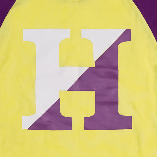 H Raglan Printed T-Shirt – Yellow Cotton Blend Tee for Kids