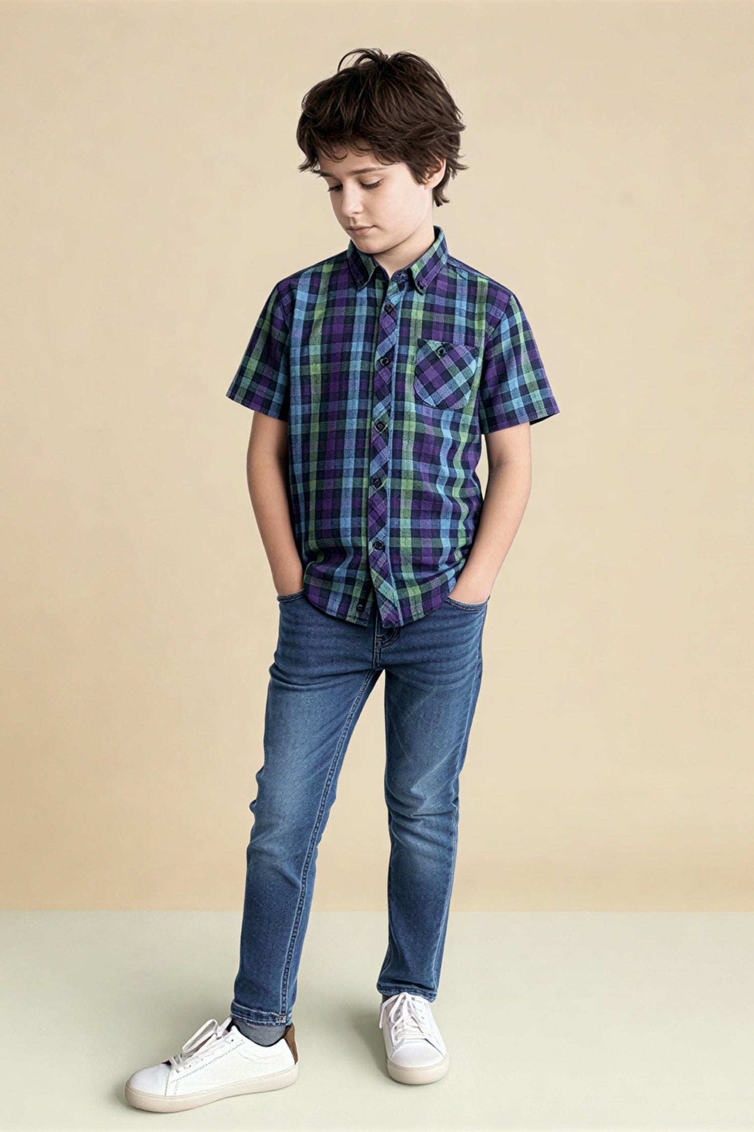 Button Down Multicolor Checkered Shirt