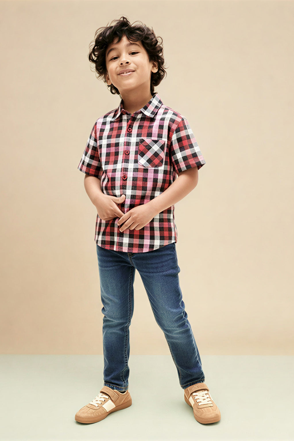 Button Down Pink Black Checkered Shirt