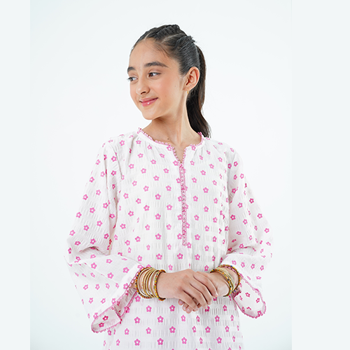Girls' 'Sifra' Dress – Light Pink Printed Lawn Outfit for Special Occasions & Casual Wear