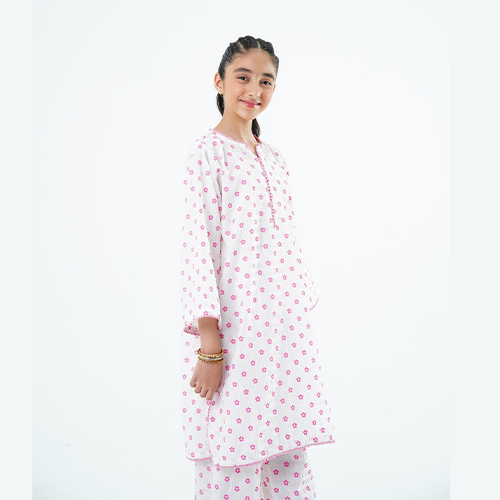 Girls' 'Sifra' Dress – Light Pink Printed Lawn Outfit for Special Occasions & Casual Wear