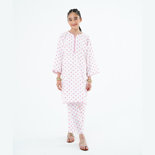 Girls' 'Sifra' Dress – Light Pink Printed Lawn Outfit for Special Occasions & Casual Wear