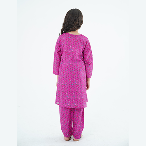 Girls' 'Aizal' Dress – Dark Pink Printed Lawn Outfit for Special Occasions & Casual Wear