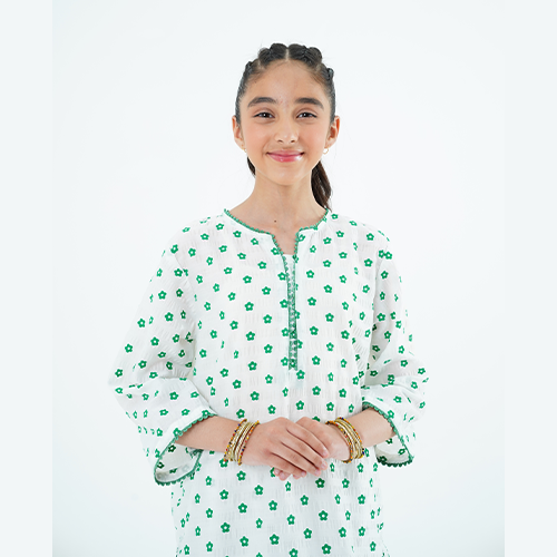 Girls' White 'Noor' Dress – Elegant China Cotton Outfit for Special Occasions