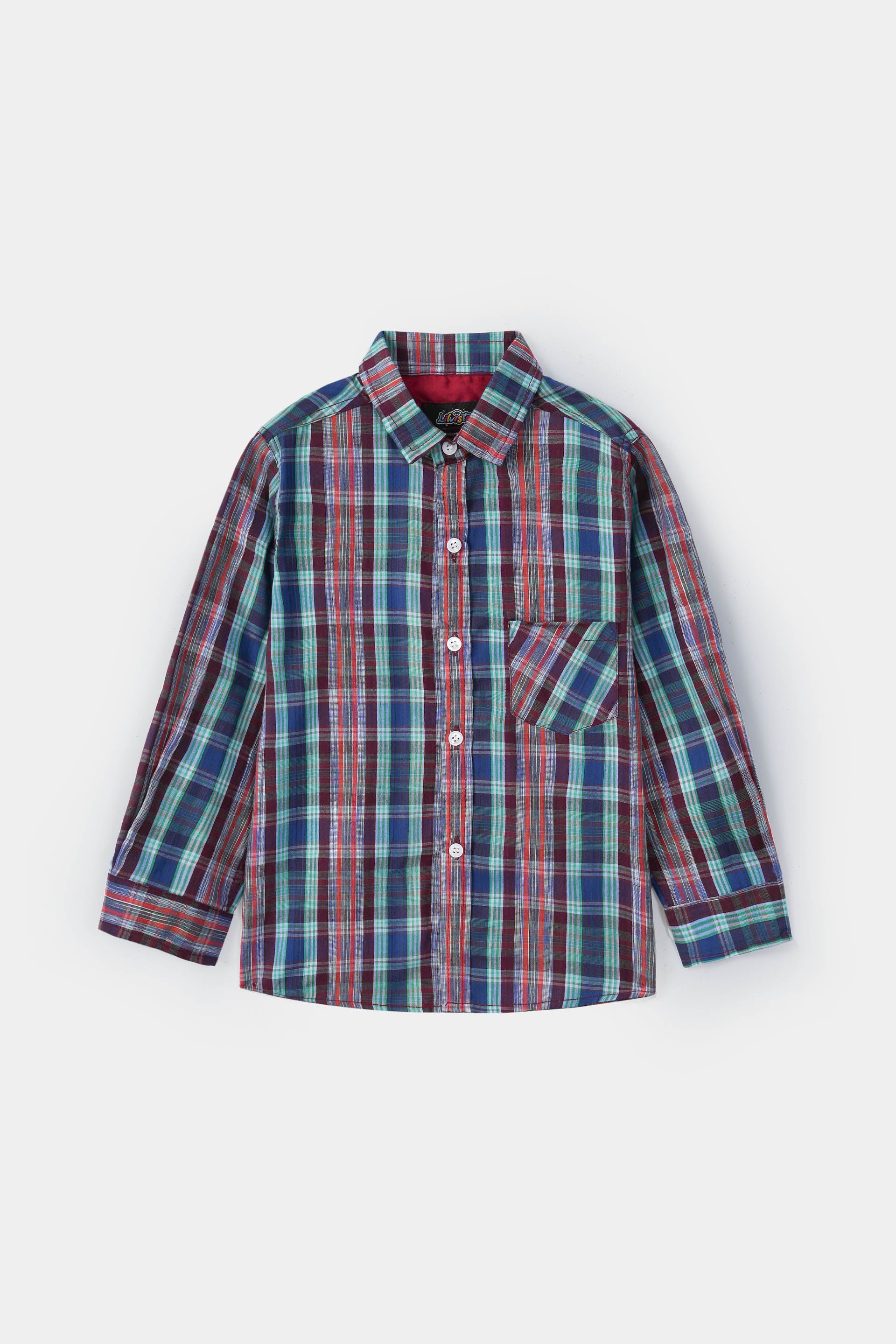 Boys' Checkered Casual Shirt – 100% Cotton, Long Sleeve, Button-Down, Stylish & Comfortable