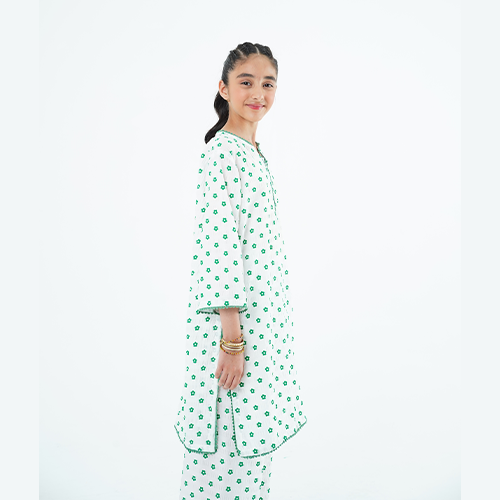 Girls' White 'Noor' Dress – Elegant China Cotton Outfit for Special Occasions