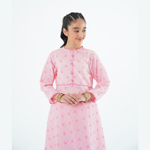 Girls' 'Zari' Dress – Light Pink China Cotton Outfit for Special Occasions