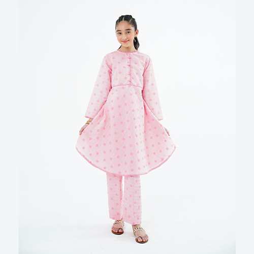 Girls' 'Zari' Dress – Light Pink China Cotton Outfit for Special Occasions