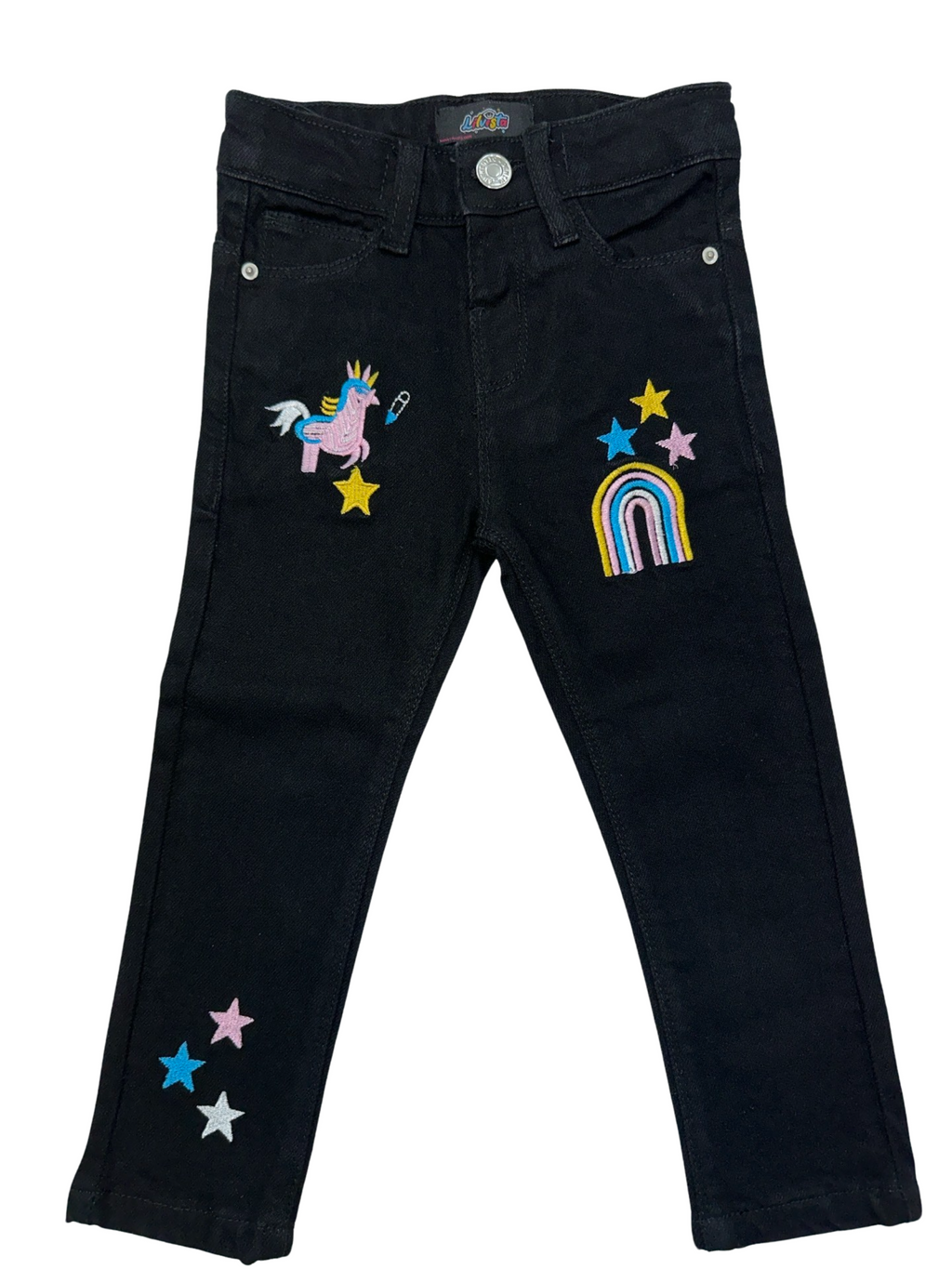 Girls' Power Stretch Denim Jeans – Dark Wash with Embroidery