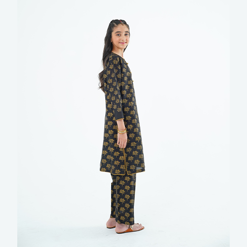 Girls' 'Nargis' Dress – Black Printed Lawn Outfit for Elegant Everyday & Festive Wear