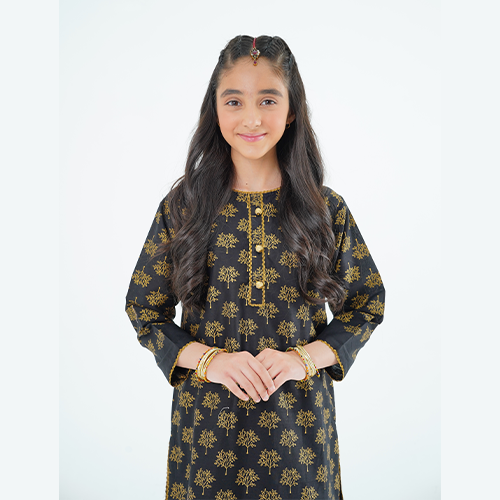 Girls' 'Nargis' Dress – Black Printed Lawn Outfit for Elegant Everyday & Festive Wear