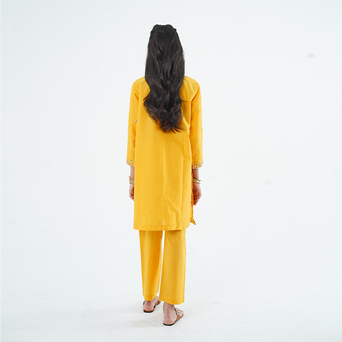 Girls' 'Noori' Dress – Yellow Lawn Outfit for Eid, Weddings & Special Events