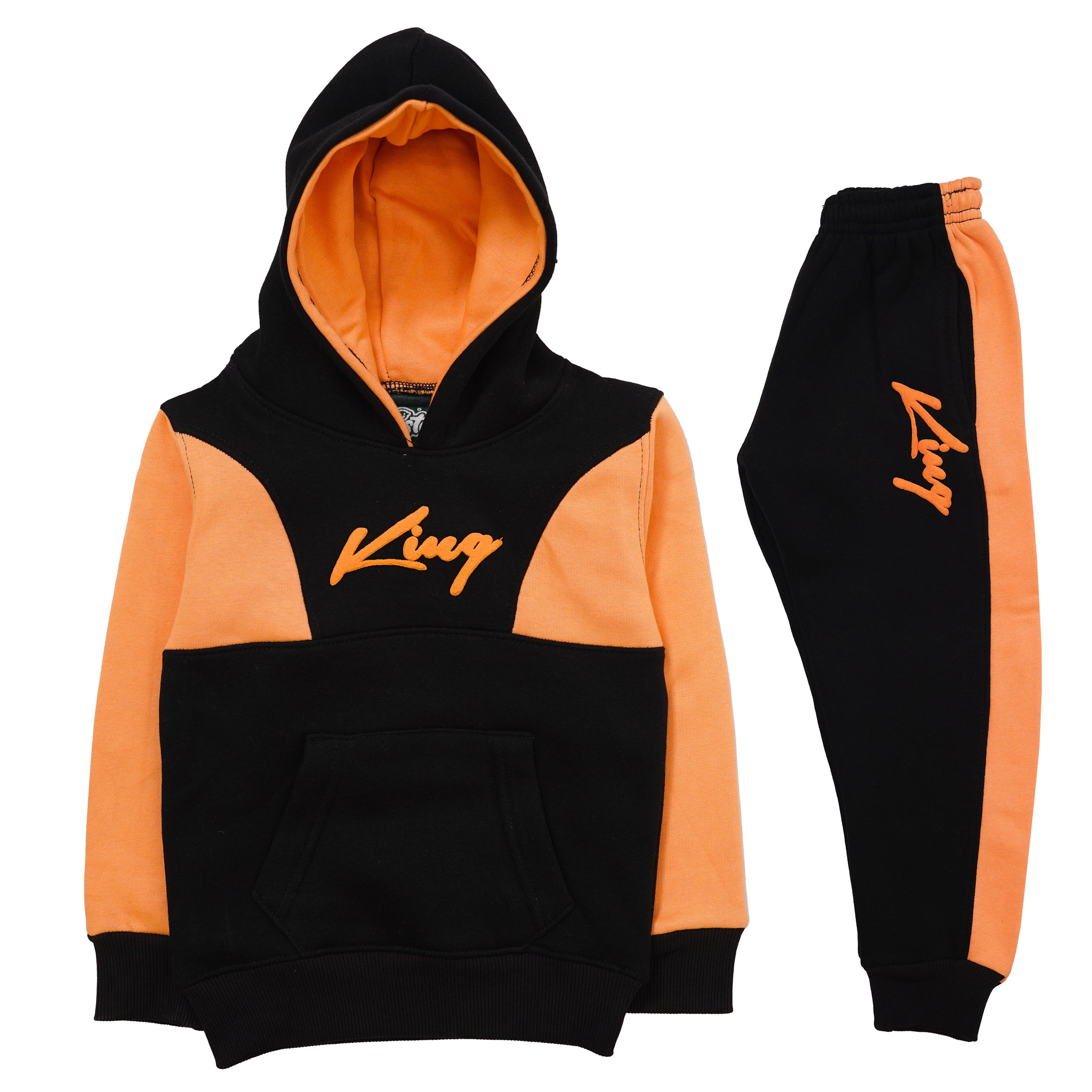 BLACK & ORANGE PANEL KING PRINTED TRACKSUIT