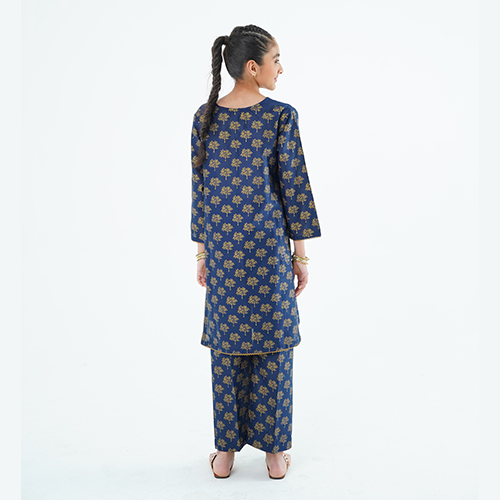 Girls' 'Miral' Dress – Blue Printed Lawn Outfit for Special Occasions & Casual Wear