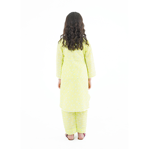 Girls' 'Afsana' Dress – Lemon China Cotton Outfit for Eid, Weddings & Special Events