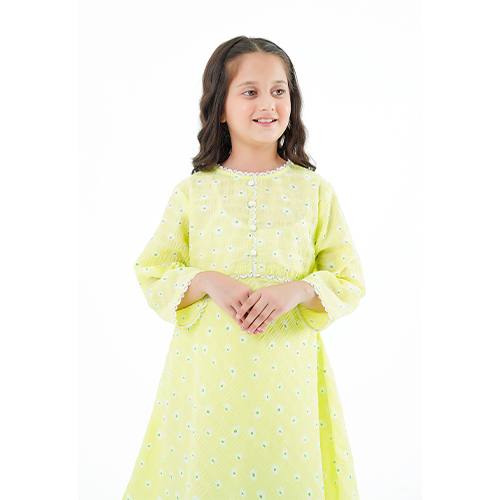 Girls' 'Afsana' Dress – Lemon China Cotton Outfit for Eid, Weddings & Special Events