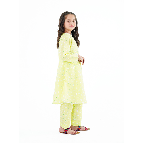 Girls' 'Afsana' Dress – Lemon China Cotton Outfit for Eid, Weddings & Special Events