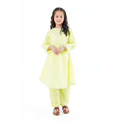 Girls' 'Afsana' Dress – Lemon China Cotton Outfit for Eid, Weddings & Special Events