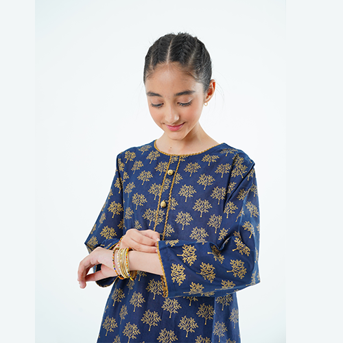 Girls' 'Miral' Dress – Blue Printed Lawn Outfit for Special Occasions & Casual Wear