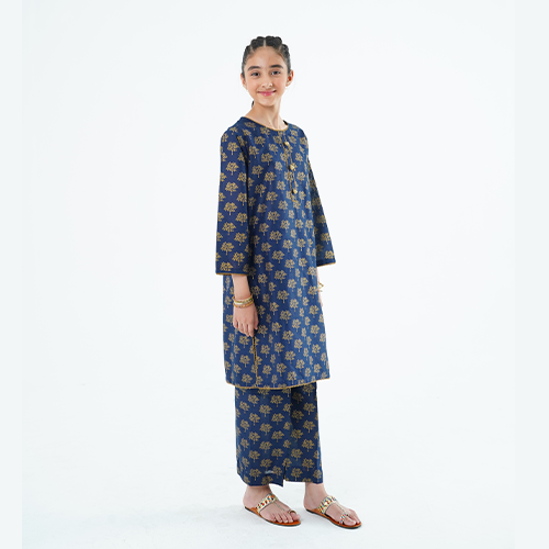 Girls' 'Miral' Dress – Blue Printed Lawn Outfit for Special Occasions & Casual Wear