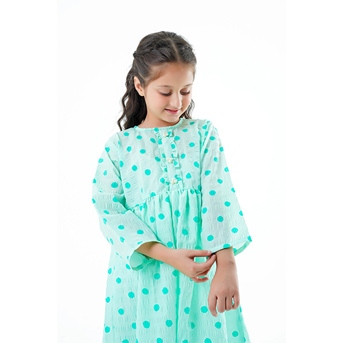 Girls' 'Falak' Dress – Light Green China Cotton Outfit for Eid, Weddings & Special Events