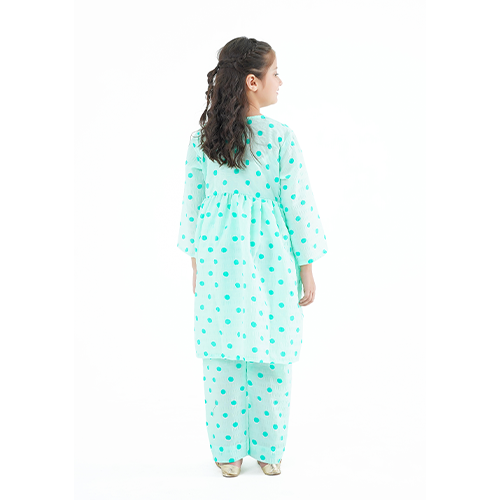 Girls' 'Falak' Dress – Light Green China Cotton Outfit for Eid, Weddings & Special Events