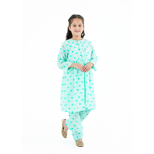 Girls' 'Falak' Dress – Light Green China Cotton Outfit for Eid, Weddings & Special Events