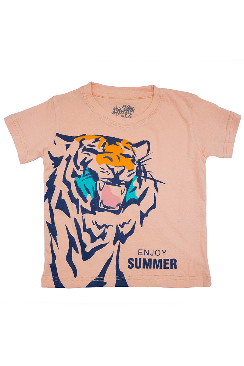 Lion Printed T-Shirt – Light Pink Cotton Tee for Casual Play & Comfort