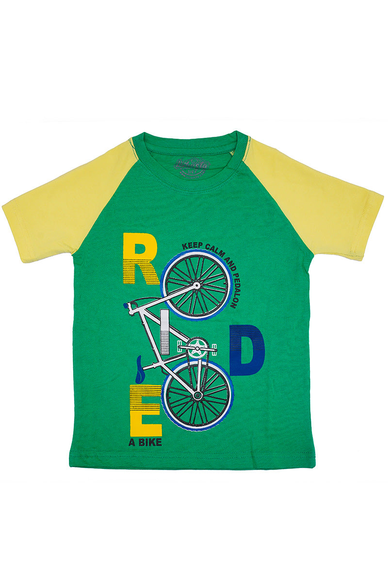 Bicycle Printed Raglan T-Shirt – Green, 100% Cotton, Short Sleeve