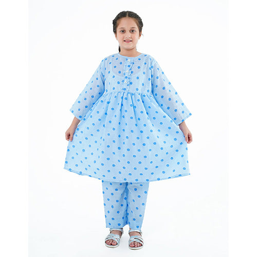 Girls' 'Arooj' Dress – Sky Blue China Cotton Outfit for Eid, Weddings & Special Events