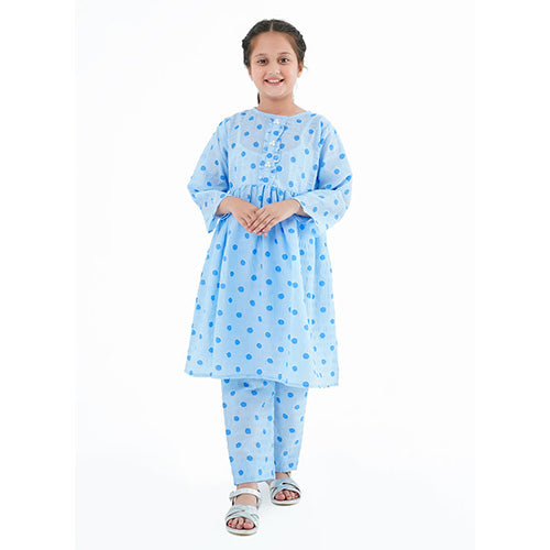 Girls' 'Arooj' Dress – Sky Blue China Cotton Outfit for Eid, Weddings & Special Events